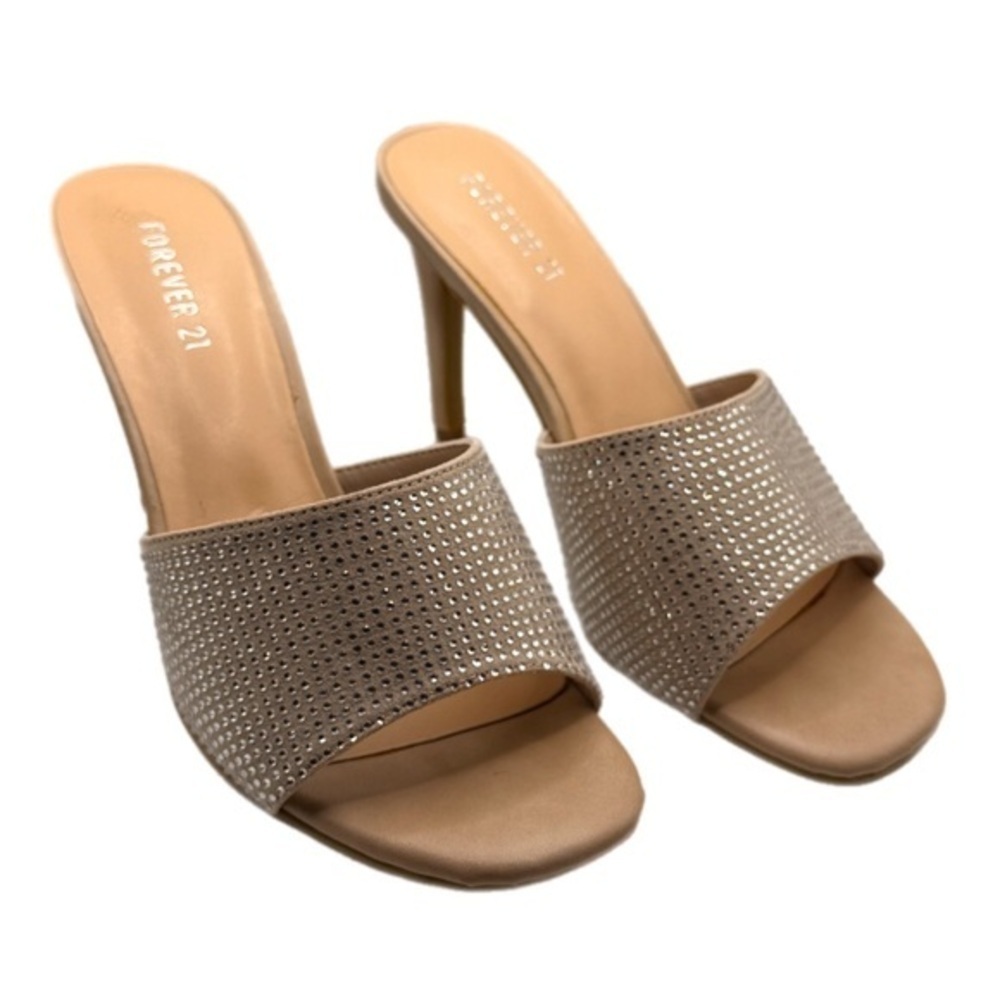 Forever 21 | Pure2 Tan Silver Rhinestone Embellished Peep Toe Heels New - Picture 3 of 12